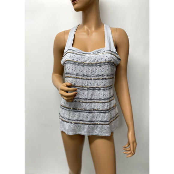 white house black market top grey knit sequenced size medium - Picture 1 of 11